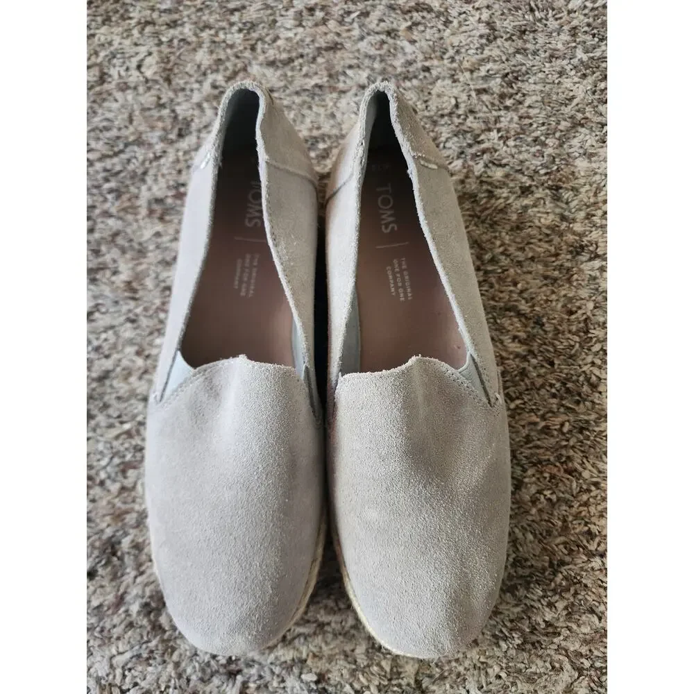TOMS Suede Espadrille Slip-On Shoes Taupe Gray 7.5